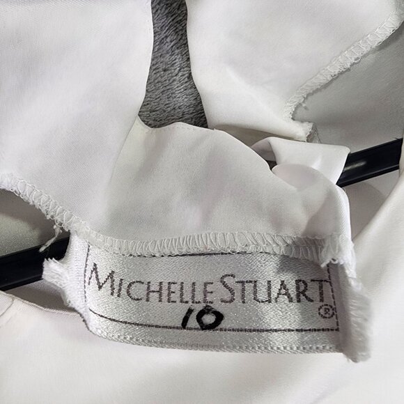Womens White Michelle Stuart Sheer Blouse Crew Neck Short Sleeve Back Button S - Picture 3 of 7